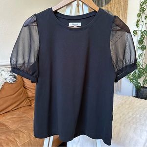 Madewell Sheer Sleeve Crew Neck Black Tee